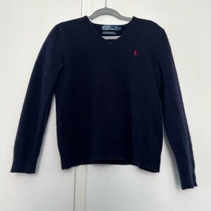 Vintage Polo Ralph Lauren 100% Lambs Wool long Sleeve Navy Blue Sweater Size L